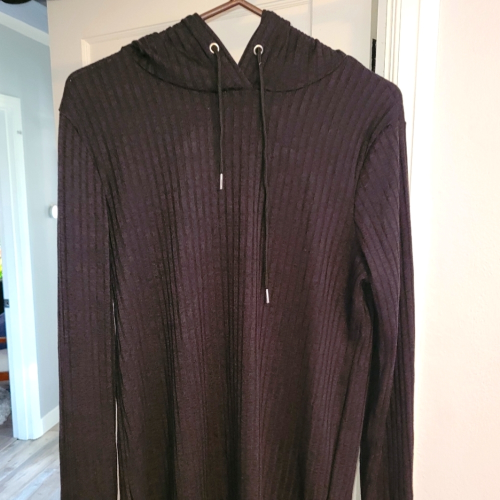 Style Sunny Mens Black Ribbed Knit Hoodie (Athletic Fit)